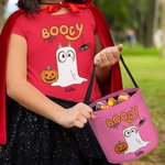 Gepersonaliseerde 1-6 Booey Ghosts Naam Snoepemmerzak met Handvat Herbruikbare Halloween Trick or Treat Feestartikelen Cadeau voor Kinderen Familie