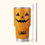 Spersonalizowany wielokolorowy kubek z imieniem i nazwiskiem z pokrywką i słomką o pojemności 30 uncji ze sztucznym brokatem i motywem dyni na Halloween dla przyjaciela rodziny