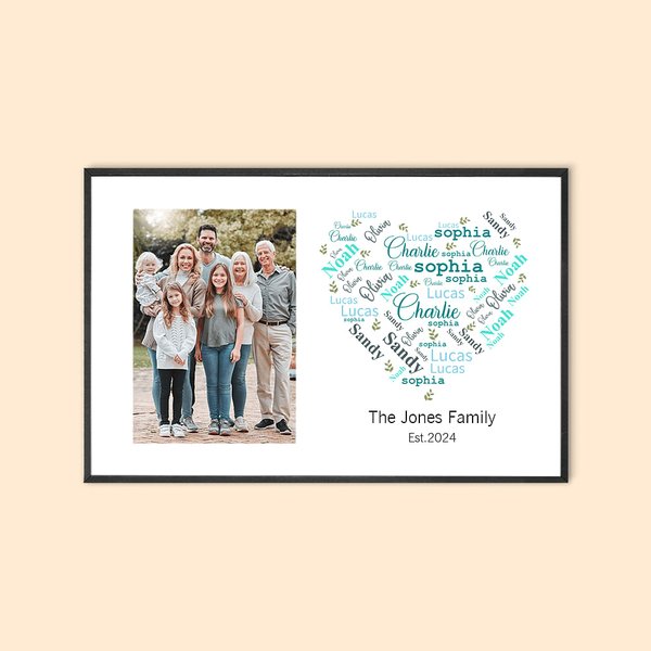 Marco de fotos de granja personalizado con 1-20 nombres en forma de corazón Colección Decoración del hogar Cumpleaños Regalo de inauguración de la casa para la familia