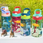 Gepersonaliseerde Leuke Cartoon Dinosaurus 17oz Naam Waterfles met Rietje en Morsvrij Deksel Terug naar School Verjaardagscadeau voor Jongens Meisjes