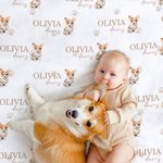 Gepersonaliseerde Schattige Honden Portret Poot Print Zachte Deken met Naam Babykamer Decoratie Baby Shower Verjaardagscadeau voor Jongens Meisjes