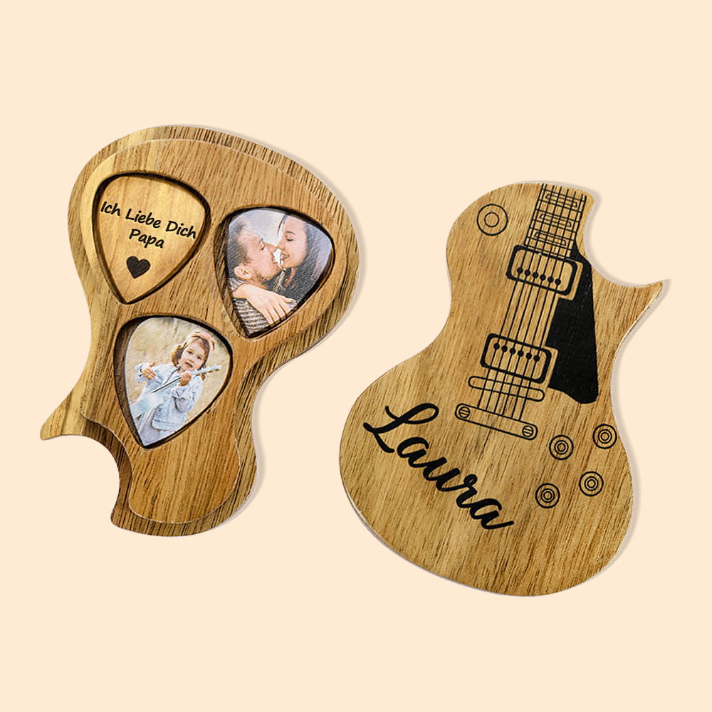 Personalisiertes Hölzernes Foto-Gitarre-Plektrum mit Aufbewahrungsbox Text Gravur Guitar Picks Geschenk für Gitarrist Musiker Geburtstag Geschenkidee