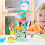 Gepersonaliseerde Leuke Cartoon Dinosaurus 17oz Naam Waterfles met Rietje en Morsvrij Deksel Terug naar School Verjaardagscadeau voor Jongens Meisjes