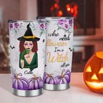 Spersonalizowany kubek termiczny z imieniem i słomką Purple Pumpkin Bat Witch 20oz Happy Halloween Gift dla kobiet