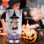Spersonalizowany kubek termiczny z imieniem i słomką Purple Pumpkin Bat Witch 20oz Happy Halloween Gift dla kobiet