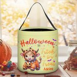 Gepersonaliseerde Pompoen Hoogland Koe Trick or Treat Grote Emmer Tas met Naam Halloween Feestcadeau voor Kinderen