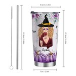 Spersonalizowany kubek termiczny z imieniem i słomką Purple Pumpkin Bat Witch 20oz Happy Halloween Gift dla kobiet