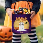 Gepersonaliseerde 1-6 Booey Ghosts Naam Snoepemmerzak met Handvat Herbruikbare Halloween Trick or Treat Feestartikelen Cadeau voor Kinderen Familie