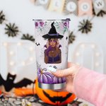 Spersonalizowany kubek termiczny z imieniem i słomką Purple Pumpkin Bat Witch 20oz Happy Halloween Gift dla kobiet