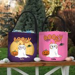 Gepersonaliseerde 1-6 Booey Ghosts Naam Snoepemmerzak met Handvat Herbruikbare Halloween Trick or Treat Feestartikelen Cadeau voor Kinderen Familie