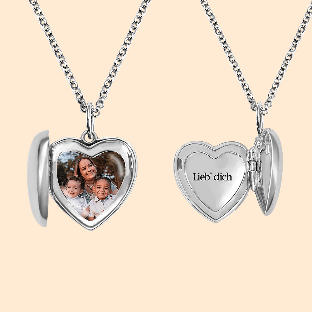 Personalisierte Fotomedaillon Halskette in Herzform mit eingraviertem Text Minimalistischer Schmuck Geburtstag Jahrestag Geschenk für Damen