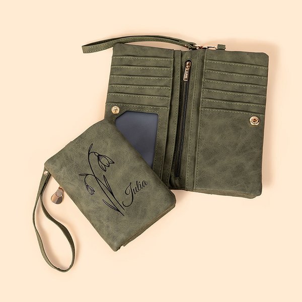 Henkilökohtainen Syntymä Kukka Nahka Tri-Fold Wristlet lompakko nimi ja useita korttipaikkoja Syntymäpäivä Bridal Party vuosipäivä lahja hänelle