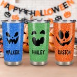 Vaso de 20 oz con nombre personalizado con purpurina de imitación Divertido patrón de calabaza Tema de Halloween Regalo de Halloween para la familia N