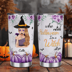 Spersonalizowany kubek termiczny z imieniem i słomką Purple Pumpkin Bat Witch 20oz Happy Halloween Gift dla kobiet