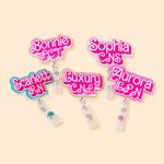 Personalised Doll-like Style Glitter Acrylic Badge Reel Retractable ID Tag with Name Christmas Birthday Appreciation Gift for Nurse Doctor Teacher