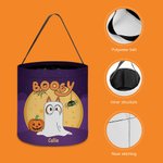 Gepersonaliseerde 1-6 Booey Ghosts Naam Snoepemmerzak met Handvat Herbruikbare Halloween Trick or Treat Feestartikelen Cadeau voor Kinderen Familie