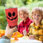 Spersonalizowany wielokolorowy kubek z imieniem i nazwiskiem z pokrywką i słomką o pojemności 30 uncji ze sztucznym brokatem i motywem dyni na Halloween dla przyjaciela rodziny