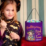 Gepersonaliseerde Pompoen Hoogland Koe Trick or Treat Grote Emmer Tas met Naam Halloween Feestcadeau voor Kinderen