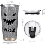 Vaso de 20 oz con nombre personalizado con purpurina de imitación Divertido patrón de calabaza Tema de Halloween Regalo de Halloween para la familia N