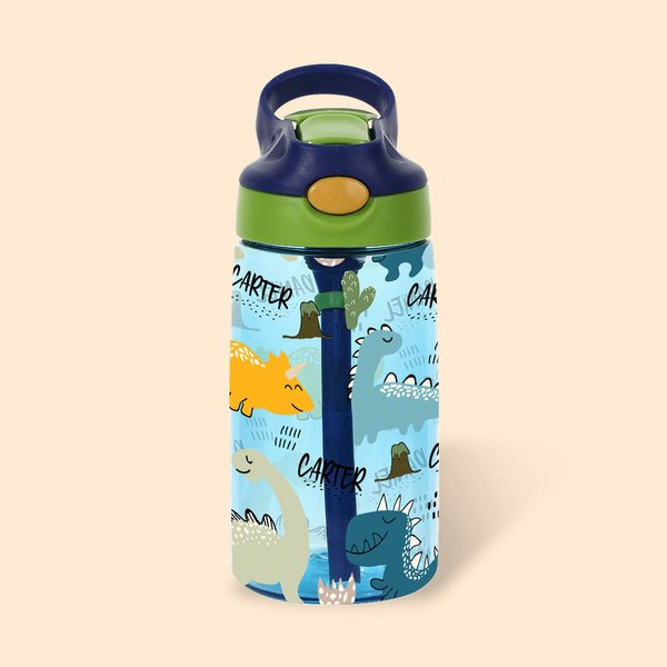 Gepersonaliseerde Leuke Cartoon Dinosaurus 17oz Naam Waterfles met Rietje en Morsvrij Deksel Terug naar School Verjaardagscadeau voor Jongens Meisjes