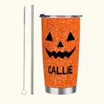 Vaso de 20 oz con nombre personalizado con purpurina de imitación Divertido patrón de calabaza Tema de Halloween Regalo de Halloween para la familia N