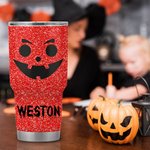 Spersonalizowany wielokolorowy kubek z imieniem i nazwiskiem z pokrywką i słomką o pojemności 30 uncji ze sztucznym brokatem i motywem dyni na Halloween dla przyjaciela rodziny
