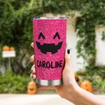 Vaso de 20 oz con nombre personalizado con purpurina de imitación Divertido patrón de calabaza Tema de Halloween Regalo de Halloween para la familia N