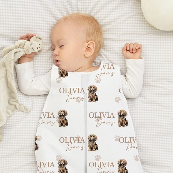 Personalizado lindo perro suave transpirable Wearable bebé sin mangas saco de dormir con nombre cumpleaños Baby Shower regalo para los recién nacidos 