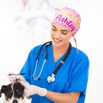 Personalized Colorful Name Word Cloud Adjustable Working Scrub Cap with Sweatband Set of 2 Birthday Appreciation Gift for Nurse Doctor