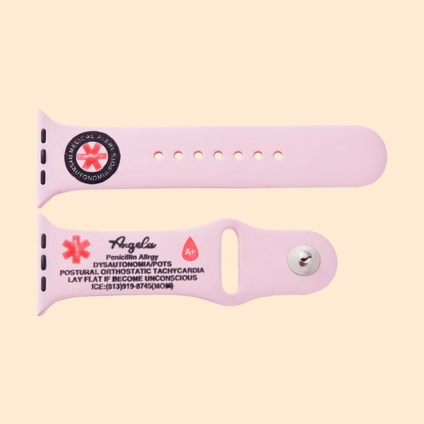 Bracelet de montre en silicone pour Apple avec nom gravé et groupe sanguin Cadeau d'anniversaire pour Diabète Allergie Autisme