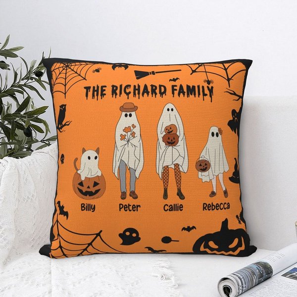 Gepersonaliseerd Halloween Thema Spook Familie Kussenhoes met 2-10 Namen en Tekst Home Decor Halloween Cadeau voor Familie