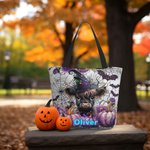 Personalized Cute Highland Cow Pumpkin Bat Large Capacity Canvas Tote Bag with Name Halloween Party Gift for Friends Kids