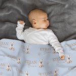 Personalisert 1-3 hundeportrett og tass Mykt baby mottakende svøpteppe med navn Baby shower bursdagsgave til nyfødt