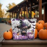 Personalized Cute Highland Cow Pumpkin Bat Large Capacity Canvas Tote Bag with Name Halloween Party Gift for Friends Kids
