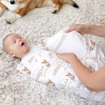 Personalisert 1-3 hundeportrett og tass Mykt baby mottakende svøpteppe med navn Baby shower bursdagsgave til nyfødt