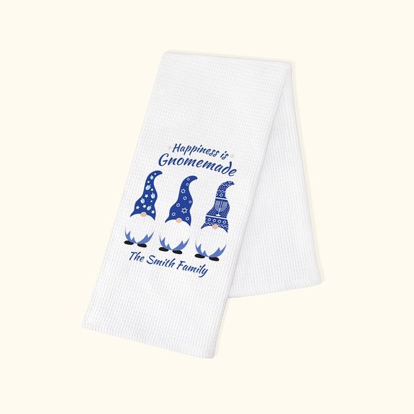 Asciugamano da tè personalizzato in cotone 100% Waffle con testo Gnomi carini e decorazione per la cucina Regalo di Hanukkah per la famiglia ebraica