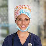 Personalized Colorful Name Word Cloud Adjustable Working Scrub Cap with Sweatband Set of 2 Birthday Appreciation Gift for Nurse Doctor