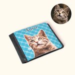 Personalised Oil Painting Pet Portrait Photo Men's Leather Bifold Wallet with Name and 6 Card Slots Father's Day Anniversary Gift for Pet Lovers