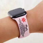 Personalisierte Notfall medizinische Alarm Silikon-Uhrenband für Apple mit eingraviertem Namen und Blutgruppe Geburtstag Geschenk für Diabetes Allergie Autismus