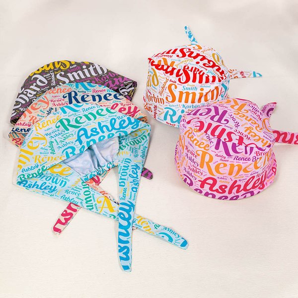 Personalised Colourful Name Word Cloud Adjustable Working Scrub Cap with Sweatband Set of 2 Birthday Appreciation Gift for Nurse Doctor