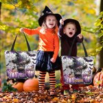 Personalized Cute Highland Cow Pumpkin Bat Large Capacity Canvas Tote Bag with Name Halloween Party Gift for Friends Kids