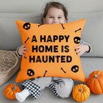 Personalizado A Happy Home Is Haunted Calavera Tema Hueso Funda de Almohada con Texto Decoración del Hogar Halloween Regalo para la Familia
