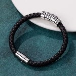 Personalized 1-9 Beads Unisex Braided Leather Bracelet with Engraved Names Father's Day Birthday Valentine's Day Gift for Family