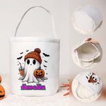 Spersonalizowana torba na cukierki Halloween Cute Ghost Trick or Treat z imieniem i nazwiskiem Halloween Party Gift for Kids