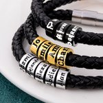Personalized 1-9 Beads Unisex Braided Leather Bracelet with Engraved Names Father's Day Birthday Valentine's Day Gift for Family