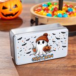 Personalised Cute Ghost Pumpkin Food Grade Metal Sweets Chocolate Tin with Name Halloween Gift for Kids