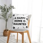 Personalizado A Happy Home Is Haunted Calavera Tema Hueso Funda de Almohada con Texto Decoración del Hogar Halloween Regalo para la Familia