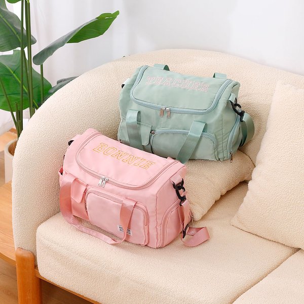 Personalised Multi-compartment Waterproof Weekend Bag with Shoulder Strap and Embroidered Name Birthday Back to School Christmas Gift for Women Girls
