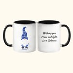 Tazza da caffè in ceramica personalizzata con testo Gnomo carino da 11 oz. Regalo di compleanno Hanukkah per amico di famiglia ebreo