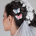 Spilla personalizzata in seta a forma di farfalla con testo fotografico e cristallo Regalo di nozze commemorativo per la sposa